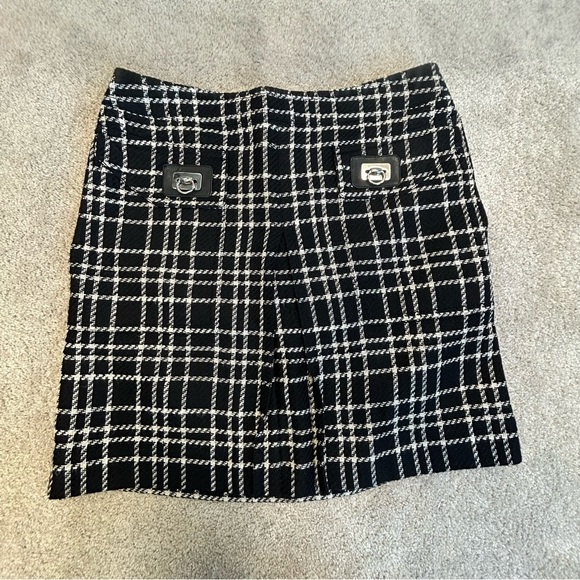 CARLISLE Per Se black white tweed front pleat mini skirt Sz 10 NWOT - Picture 5 of 14